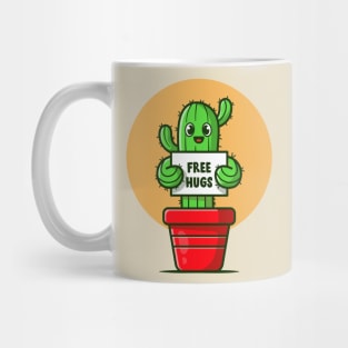 Happy Cactus Plant Holding Free Hugs Board Cartoon Mug